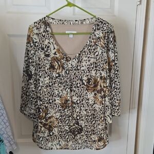 Isaac Mizrahi Beige Floral Leopard Print Blouse